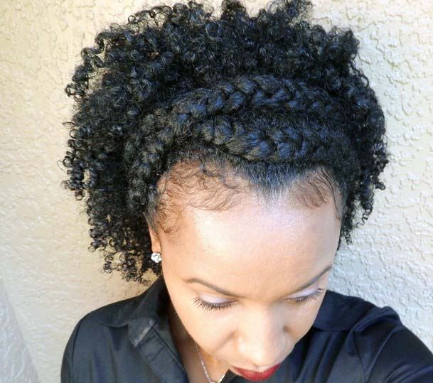 African American Female With Tight Curls And Double Braided Hair Crown