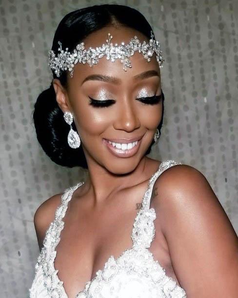 African American Female With Wedding Hairstyle And Crystal Headpiece