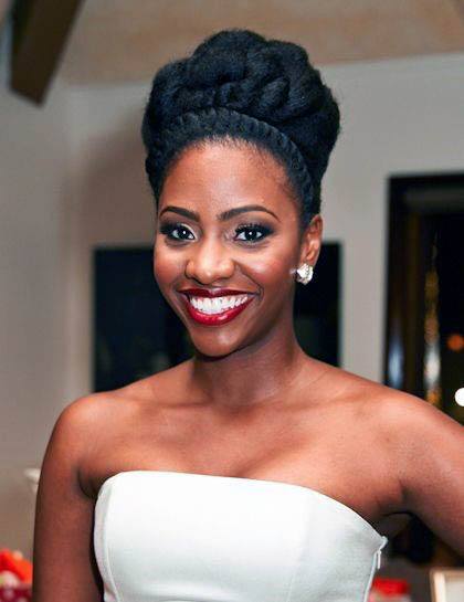 African American Wedding Hairstyle Braided Crown Into Bouffant