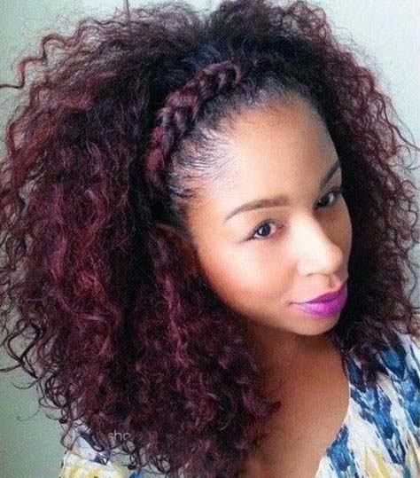 African American Woman Black Hair And Burgundy Colored And Braided Crown