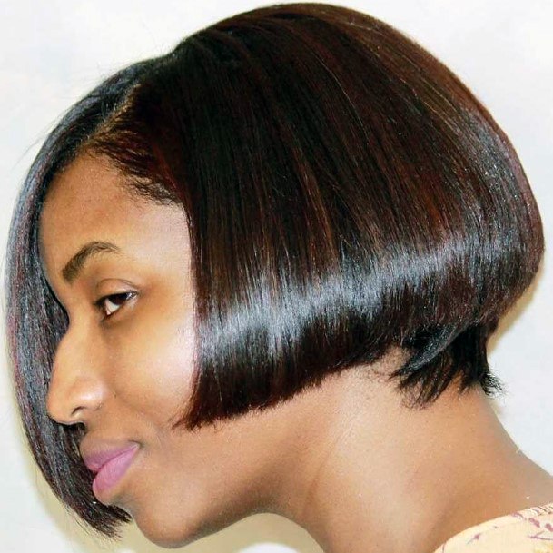 African American Woman Black Hair Burgundy Undertones Straight