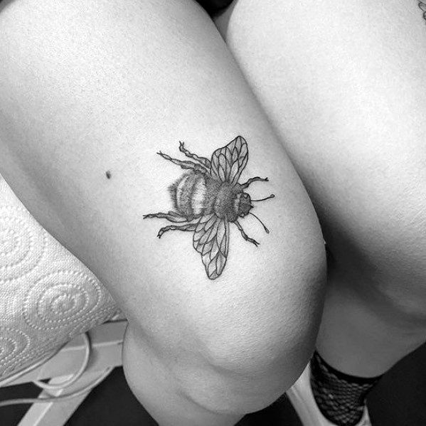 Aggressive Bee Tattoo Womens Thighs
