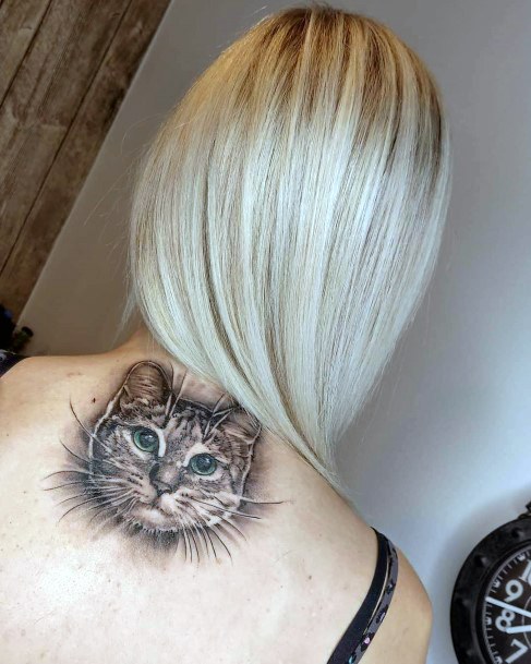 Alert Cat Tattoo Womens Back