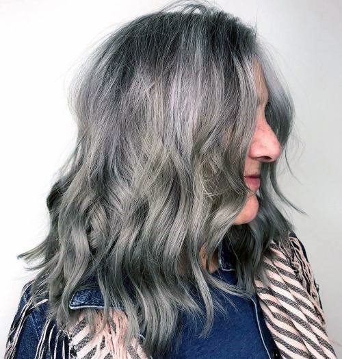 All Natural Grey Wavy Medium Length Hairstyles For Women Over 50