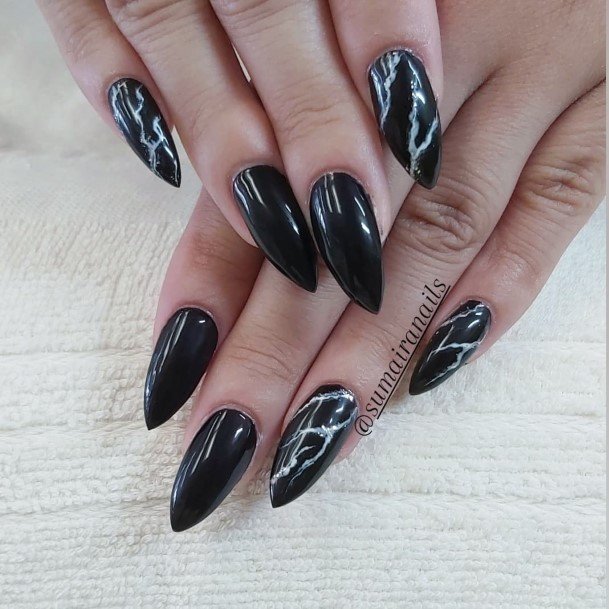 Alluring Ladies Black And White Marble Nail Ideas