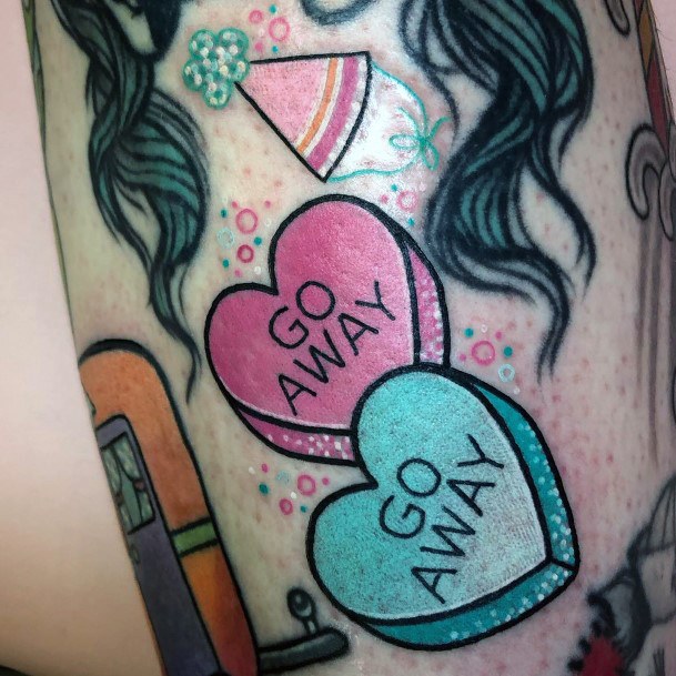 Alluring Ladies Candy Heart Tattoo Ideas Go Away Words