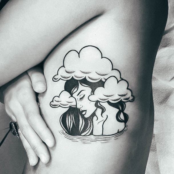 Alluring Ladies Cloud Tattoo Ideas Rib Cage Side Of Body