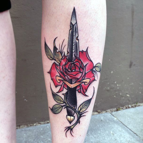 Alluring Ladies Dagger Rose Tattoo Ideas