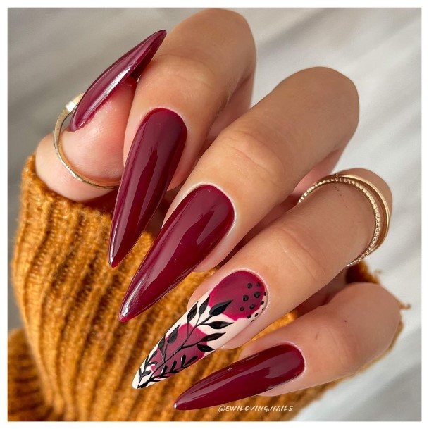 Alluring Ladies Dark Maroon Nail Ideas