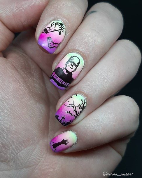 Alluring Ladies Frankenstein Nail Ideas