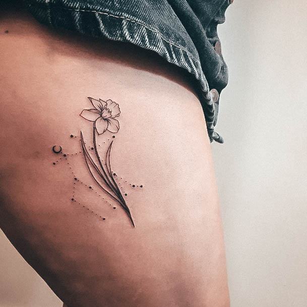 Alluring Ladies Gemini Tattoo Ideas Thigh Flower