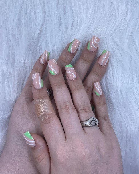 Alluring Ladies Green And White Nail Ideas