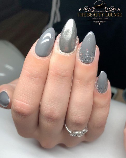 Alluring Ladies Grey With Glitter Nail Ideas