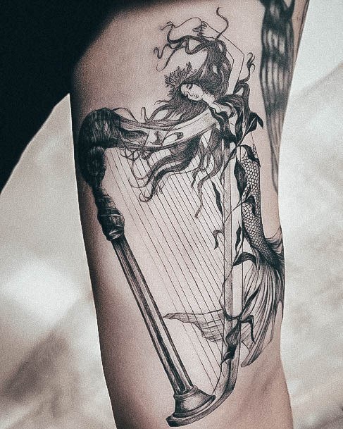 Alluring Ladies Harp Tattoo Ideas