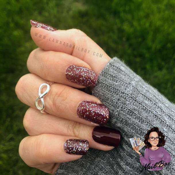 Alluring Ladies Maroon And Silver Nail Ideas