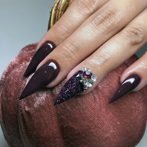 Alluring Ladies Maroon Glitter Nail Ideas