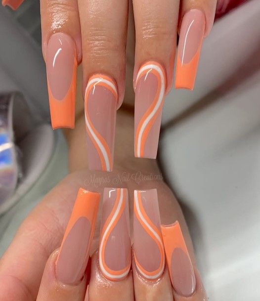 Alluring Ladies Orange And White Nail Ideas