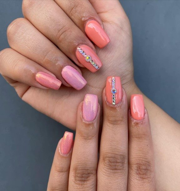 Alluring Ladies Peach And Pink Nail Ideas