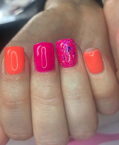 Alluring Ladies Peach With Glitter Nail Ideas