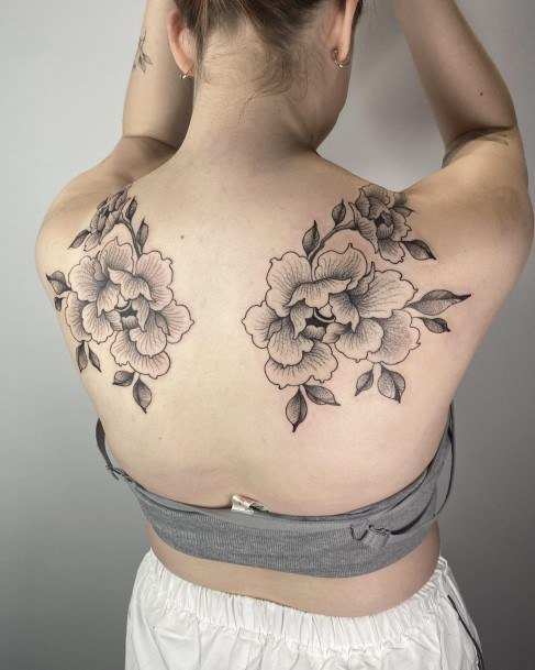 Alluring Ladies Peony Tattoo Ideas Shoulder Back