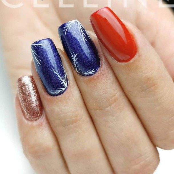 Alluring Ladies Red And Blue Nail Ideas