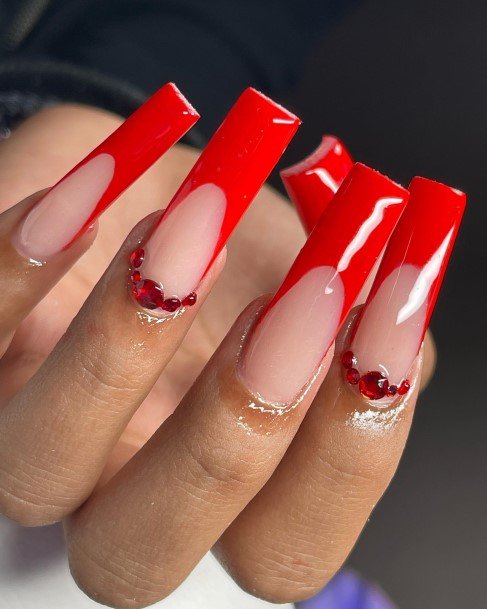 Alluring Ladies Red French Tip Nail Ideas