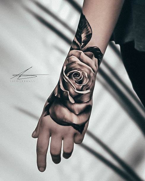 Alluring Ladies Rose Hand Tattoo Ideas