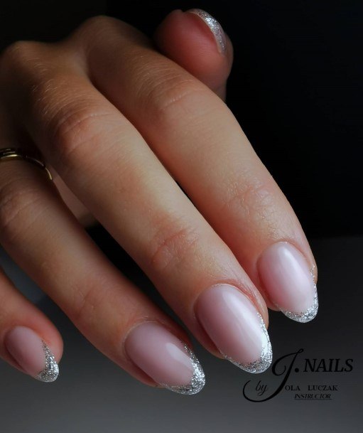 Alluring Ladies Silver French Tip Nail Ideas