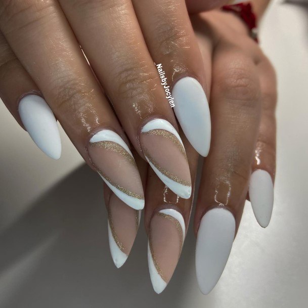 Alluring Ladies White Almond Shaped Nail Ideas