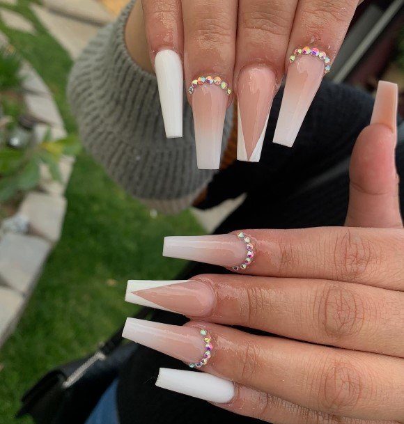 Alluring Ladies White And Nude Nail Ideas