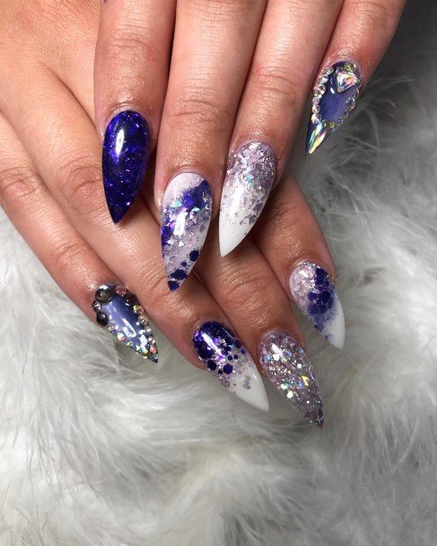 Alluring Ladies White And Purple Nail Ideas