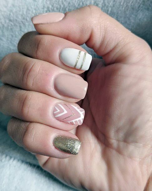 Alluring White And Gold Nails