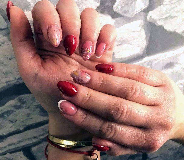 Almond Nails Red And Pink For Women