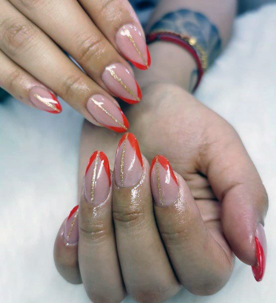 Almond Nails Red Orange Tipped For Women