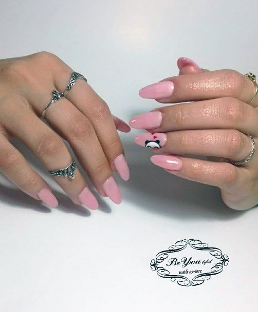 Almond Pink Nails With Panda