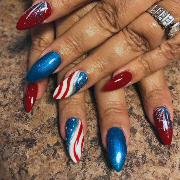 Almond Shaped 4th Of July Nails