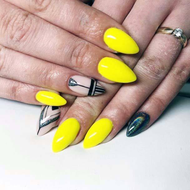 Almond Shaped Bright Yellow Nails For Women