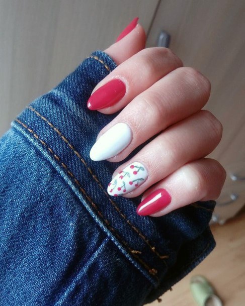 Almond Shaped Cherry Nails Women