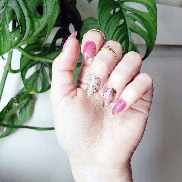 Almond Shaped Clear Pink Nails Women