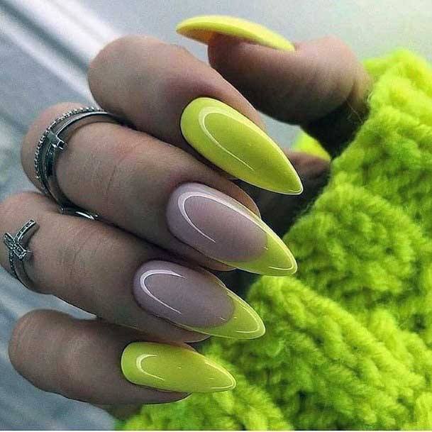 Almond Shaped Mint Yellow Nails For Women