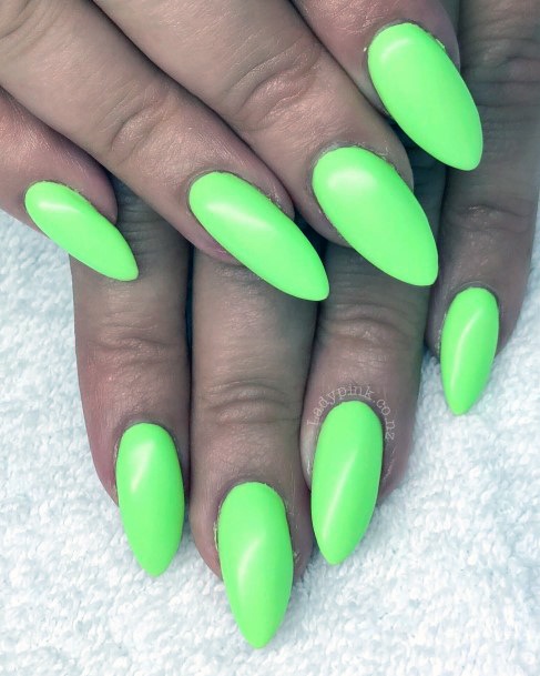 Almond Shaped Neon Green Matte Nails