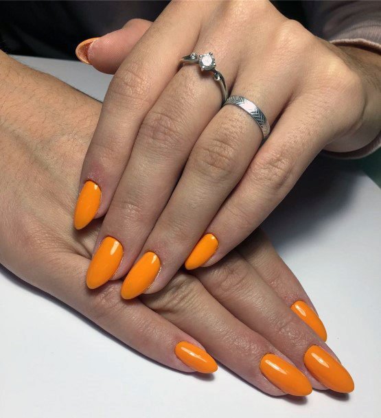 Almond Shaped Pumpkin Orange Nails For Women