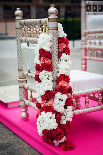 Alternating Red And White Garland Flowers Indian Wedding