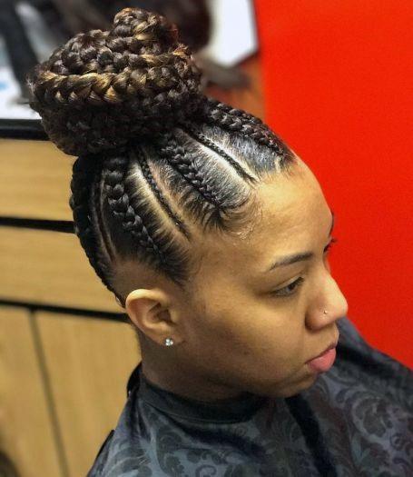 Alternating Small Large Cornrow Bun Hairstyles For Black Women