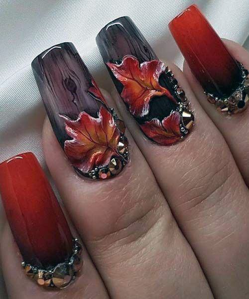 Amazing 3D Autumn Leaves Art On Nails Women