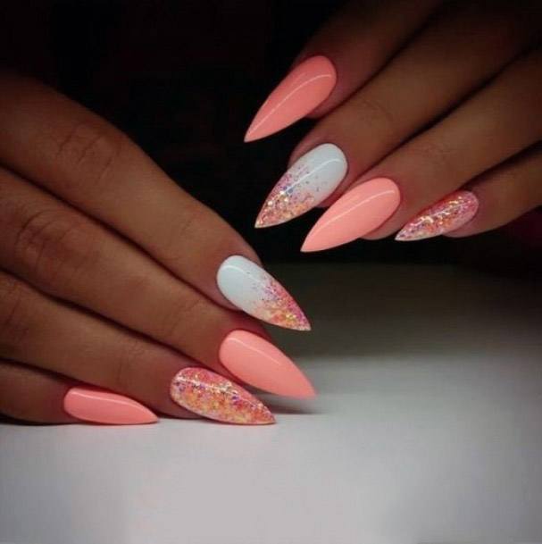 Amazing Almond Shaped Peach Nails Women