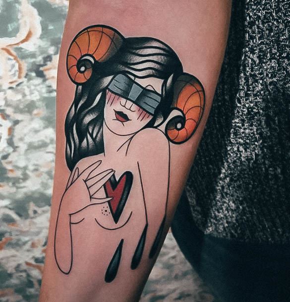 Amazing Aries Tattoo Ideas For Women Ram Themed Abstract Arm