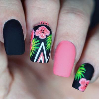 Amazing Black And Pink Matte Nails Women