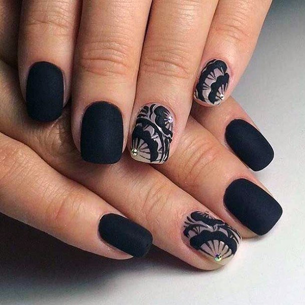 Amazing Black Lace Work On Nails For Women