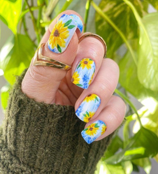 Top 100 Best Blue And Yellow Nails For Women - Spring Design Ideas